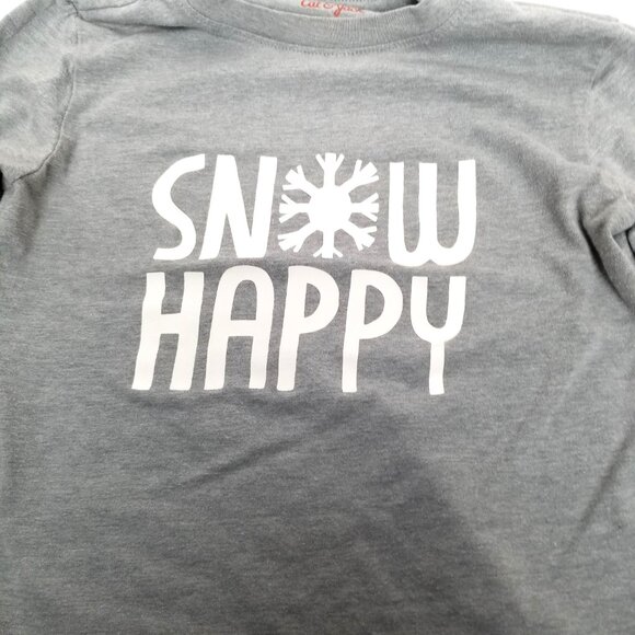 Cat Jack Snow Happy Graphic Tee Small 6 7 Gray Long Sleeve Snowflake Winter - Picture 2 of 7